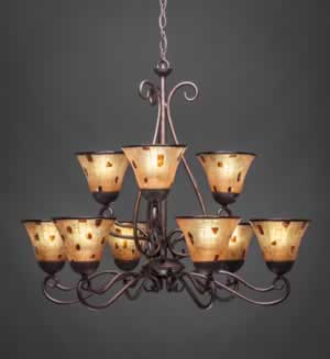 Olde Iron 9 Light Chandelier Shown In Bronze Finish With 7" Penshell Resin Shade