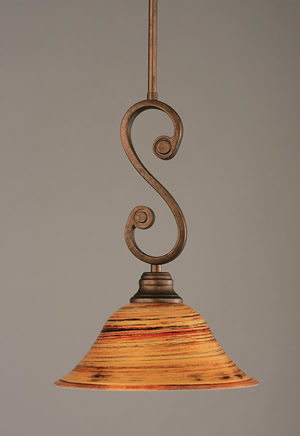 Curl Mini Pendant With Hang Straight Swivel Shown In Bronze Finish With 10" Firré Saturn Glass