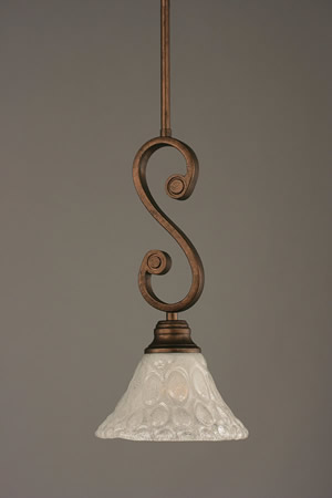 Curl Mini Pendant With Hang Straight Swivel Shown In Bronze Finish With 7" Italian Bubble Glass