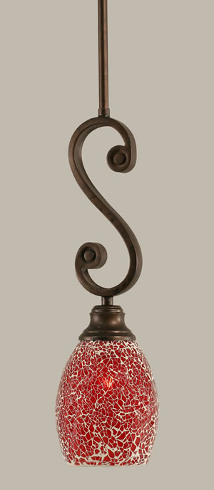 Curl Mini Pendant Shown In Bronze Finish With 5" Red Fusion Glass
