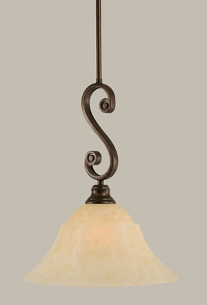 Curl Mini Pendant Shown In Bronze Finish With 14" Amber Marble Glass