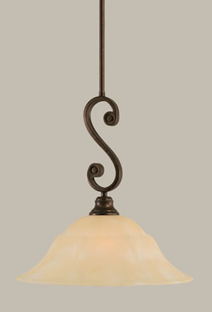 Curl Mini Pendant Shown In Bronze Finish With 16" Amber Marble Glass
