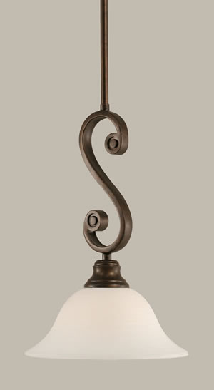 Curl Mini Pendant Shown In Bronze Finish With 10" White Linen Glass