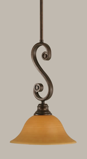 Curl Mini Pendant Shown In Bronze Finish With 10" Cayenne Linen Glass
