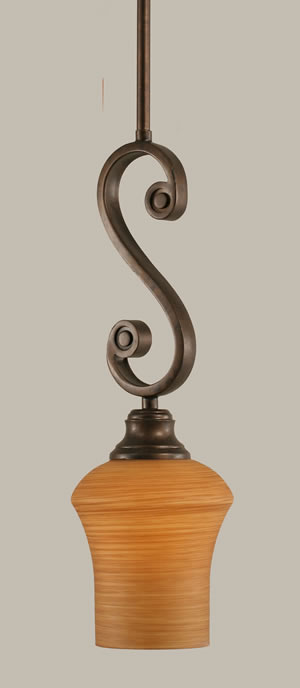 Curl Mini Pendant Shown In Bronze Finish With 5" Zilo Cayenne Linen Glass