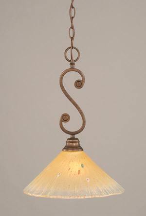 Curl Mini Pendant With Hang Straight Swivel Shown In Bronze Finish With 12" Amber Crystal Glass