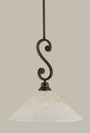 Curl Mini Pendant Shown In Bronze Finish With 16" Gold Ice Glass