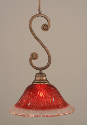 Curl Mini Pendant Shown In Bronze Finish With 10" Raspberry Crystal Glass