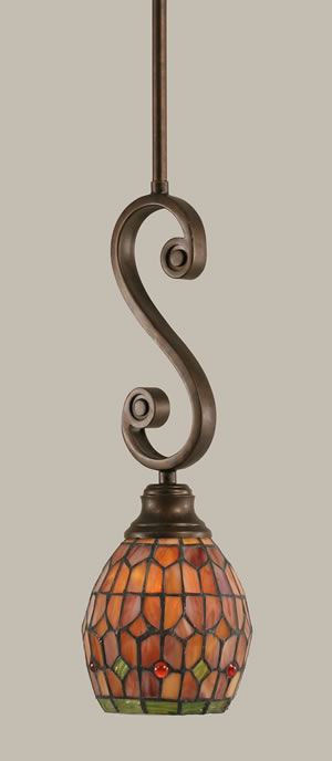 Curl Mini Pendant Shown In Bronze Finish With 5.5" Rosetta Tiffany Glass