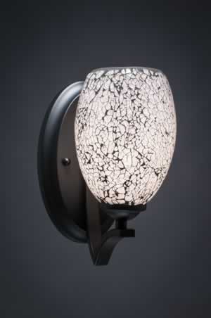 Zilo Wall Sconce Shown In Matte Black Finish With 5" Black Fusion Glass