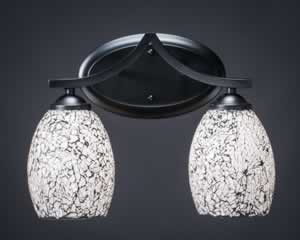 Zilo 2 Light Bath Bar Shown In Matte Black Finish With 5" Black Fusion Glass