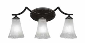 Zilo 3 Light Bath Bar Shown In Dark Granite Finish With 5.5" Fluted Frosted Crystal Glass