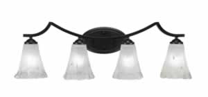 Zilo 4 Light Bath Bar Shown In Matte Black Finish With 5.5" Fluted Frosted Crystal Glass