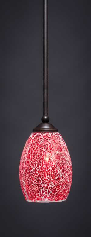 Zilo 1 Light Mini Pendant Shown In Dark Granite Finish With 5" Red Fusion Glass