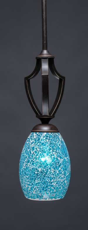 Zilo 1 Light Mini Pendant Shown In Dark Granite Finish With 5" Turquoise Fusion Glass