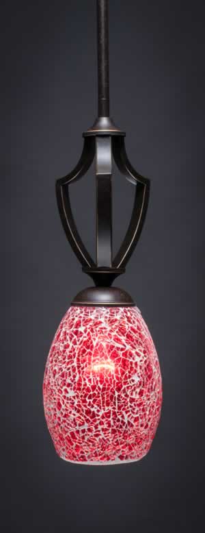 Zilo 1 Light Mini Pendant Shown In Dark Granite Finish With 5" Red Fusion Glass