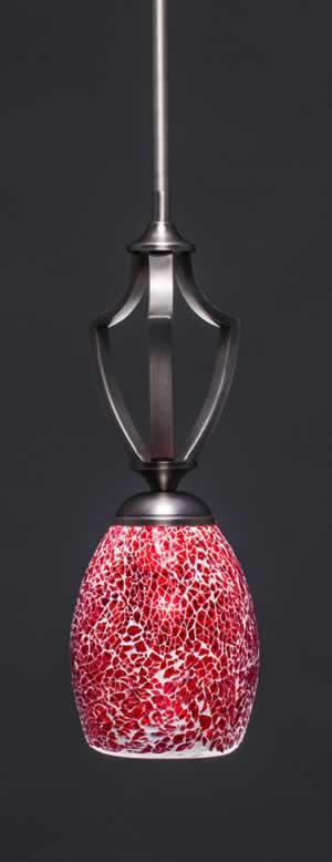 Zilo 1 Light Mini Pendant Shown In Graphite Finish With 5" Red Fusion Glass