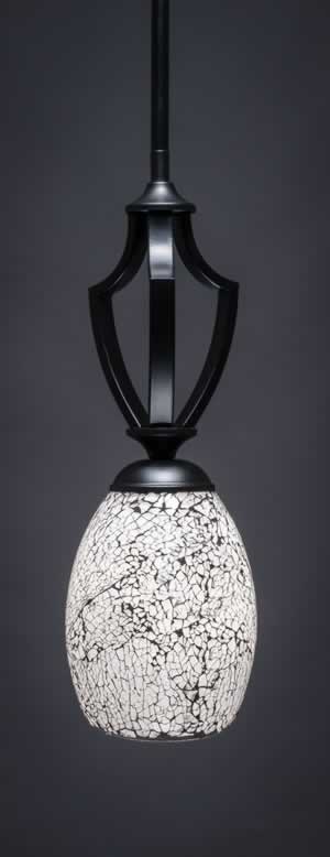 Zilo 1 Light Mini Pendant Shown In Matte Black Finish With 5" Black Fusion Glass