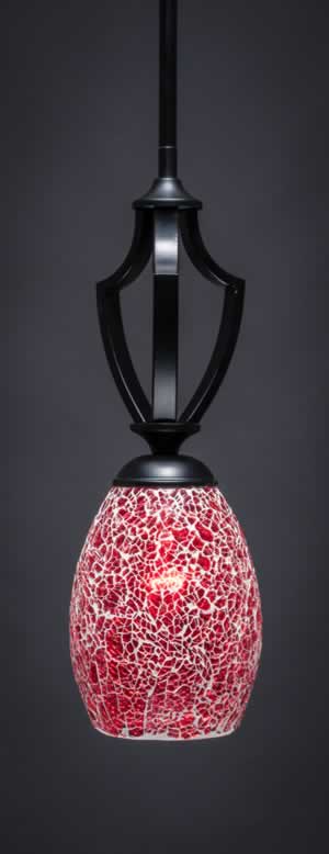 Zilo 1 Light Mini Pendant Shown In Matte Black Finish With 5" Red Fusion Glass