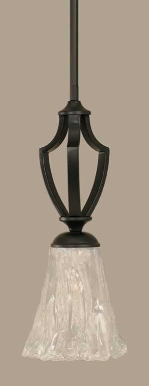 Zilo 1 Light Mini Pendant Shown In Matte Black Finish With 5.5" Fluted Italian Ice Glass