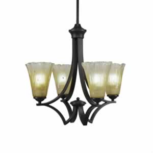 Zilo 4 Light Chandelier Shown In Dark Granite Finish With 5.5" Fluted  Amber Crystal Glass