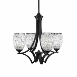 Zilo 4 Light Chandelier Shown In Matte Black Finish With 5" Black Fusion Ice Glass