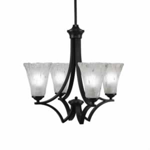 Zilo 4 Light Chandelier Shown In Matte Black Finish With 5.5" Fluted Frosted Crystal Glass