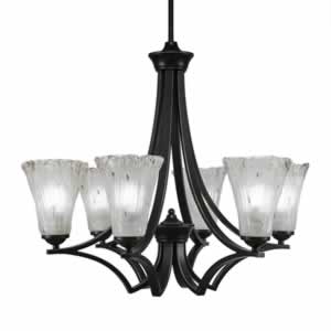 Zilo 6 Light Chandelier Shown In Dark Granite Finish With 5.5" Fluted Frosted Crystal Glass
