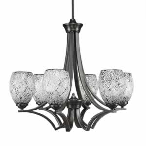 Zilo 6 Light Chandelier Shown In Graphite Finish With 5" Black Fusion Glass