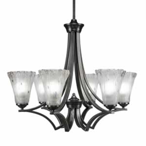 Zilo 6 Light Chandelier Shown In Graphite Finish With 5.5" Fluted Frosted Crystal Glass