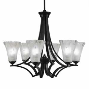 Zilo 6 Light Chandelier Shown In Matte Black Finish With 5.5" Fluted Frosted Crystal Glass