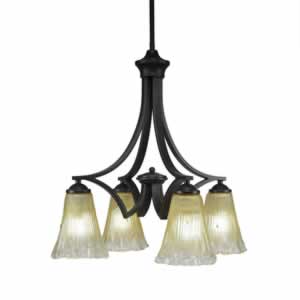 Zilo 4 Light Chandelier Shown In Dark Granite Finish With 5.5" Fluted  Amber Crystal Glass