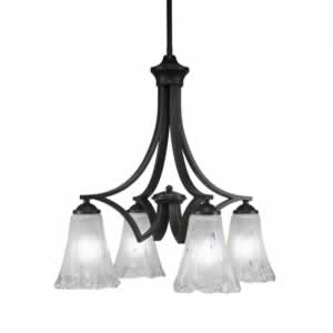 Zilo 4 Light Chandelier Shown In Dark Granite Finish With 5.5" Fluted Frosted Crystal Glass