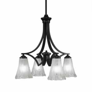 Zilo 4 Light Chandelier Shown In Matte Black Finish With 5.5" Fluted Frosted Crystal Glass