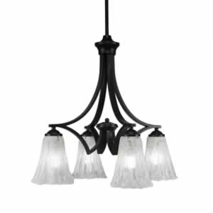 Zilo 4 Light Chandelier Shown In Matte Black Finish With 5.5" Fluted Italian Ice Glass