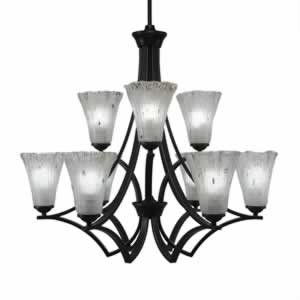 Zilo 9 Light Chandelier Shown In Dark Granite Finish With 5.5" Fluted Frosted Crystal Glass