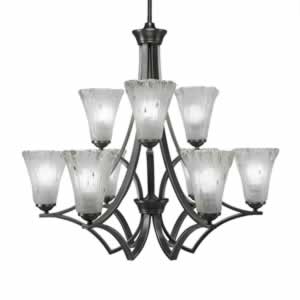 Zilo 9 Light Chandelier Shown In Graphite Finish With 5.5" Fluted Frosted Crystal Glass