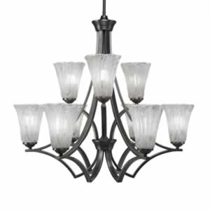 Zilo 9 Light Chandelier Shown In Graphite Finish With 5.5" Fluted Italian Ice Glass