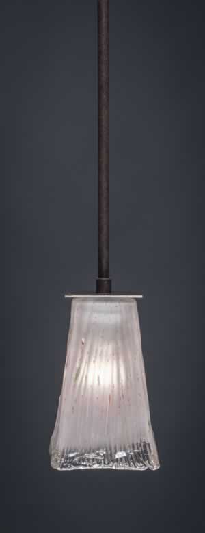 Apollo Stem Mini Pendant With Hang Straight Swivel Shown In Dark Granite Finish With 5" Square Frosted Crystal Glass