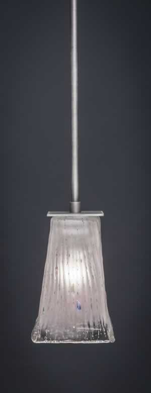 Apollo Stem Mini Pendant With Hang Straight Swivel Shown In Graphite Finish With 5" Square Frosted Crystal Glass