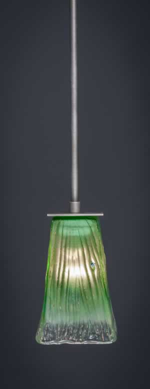 Apollo Stem Mini Pendant With Hang Straight Swivel Shown In Graphite Finish With 5" Square Kiwi Green Crystal Glass