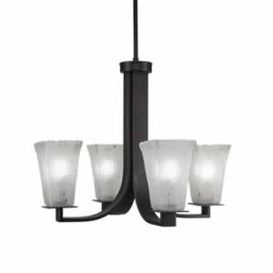 Apollo 4 Light Chandelier With Hang Straight Swivel Shown In Dark Granite Finish With 5" Square Frosted Crystal Glass