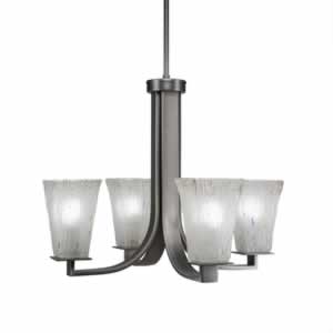 Apollo 4 Light Chandelier With Hang Straight Swivel Shown In Graphite Finish With 5" Square Frosted Crystal Glass