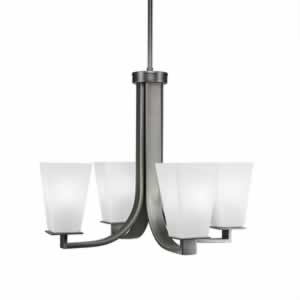 Apollo 4 Light Chandelier With Hang Straight Swivel Shown In Graphite Finish With 5" Square White Linen Glass