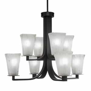 Apollo 8 Light Chandelier With Hang Straight Swivel Shown In Dark Granite Finish With 5" Square Frosted Crystal Glass