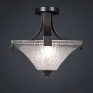 Apollo Semi-Flush With 2 Bulbs Shown In Dark Granite Finish With Frosted Crystal Glass