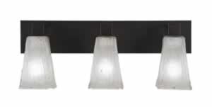 Apollo 3 Light Bath Bar Shown In Dark Granite Finish With 5" Square Frosted Crystal Glass
