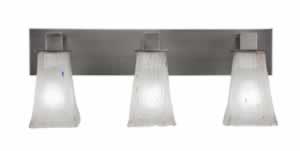 Apollo 3 Light Bath Bar Shown In Graphite Finish With 5" Square Frosted Crystal Glass