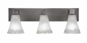 Apollo 3 Light Bath Bar Shown In Graphite Finish With 5.5" Fluted Frosted Crystal Glass