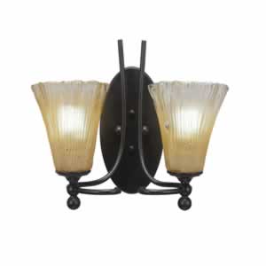 Capri 2 Light Wall Sconce Shown In Dark Granite Finish With 5.5" Fluted Amber Crystal Glass